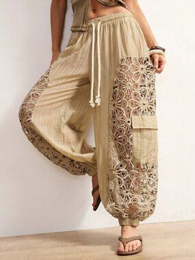 Multicolor Boho Women's Casual Woven Patchwork Loose Pants